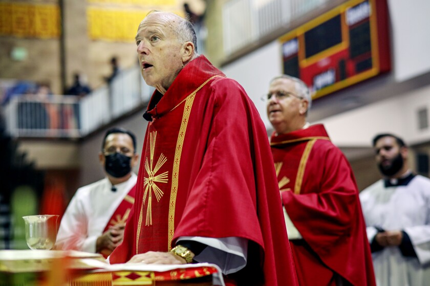 SAN DIEGO, CA-JUNE 4: Cardinal-Designate Robert McElroy delivers a sermon during a Pentecost Mass.