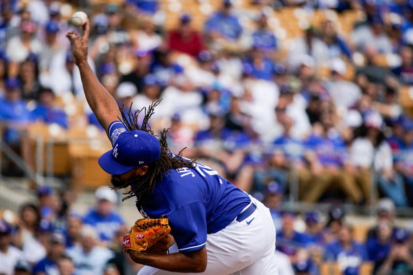 Dodgers closer Kenley Jansen delivers during a spring training exhibition game against the Chicago Cubs at Camelback Ranch on Feb. 23, 2020.