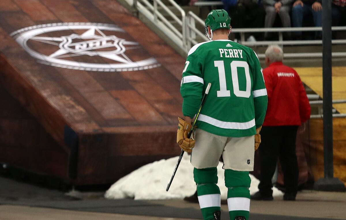 Dallas Stars Corey Perry leaves the arena after receiving a game misconduct penalty on Jan. 1 at the 2020 Winter Classic.