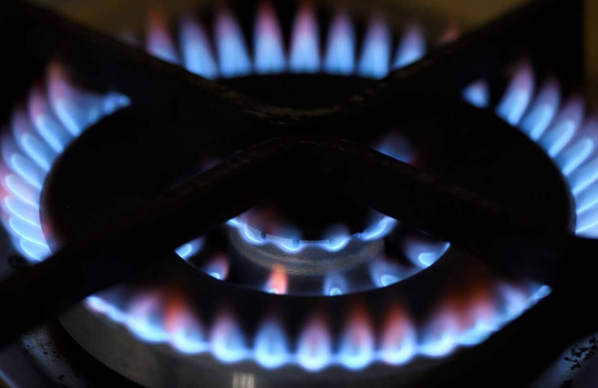 Blue flames from a gas stove