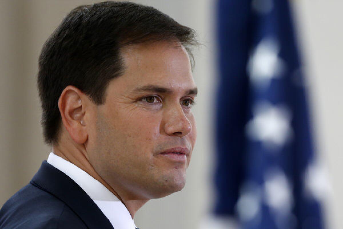 In this June 13, 2013 file photo Sen. Marco Rubio, a Republican from Florida and a potential presidential candidate, speaks in Washington.