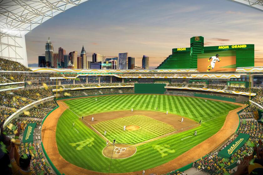 A rendering of a proposed new stadium in Las Vegas for the Oakland Athletics.