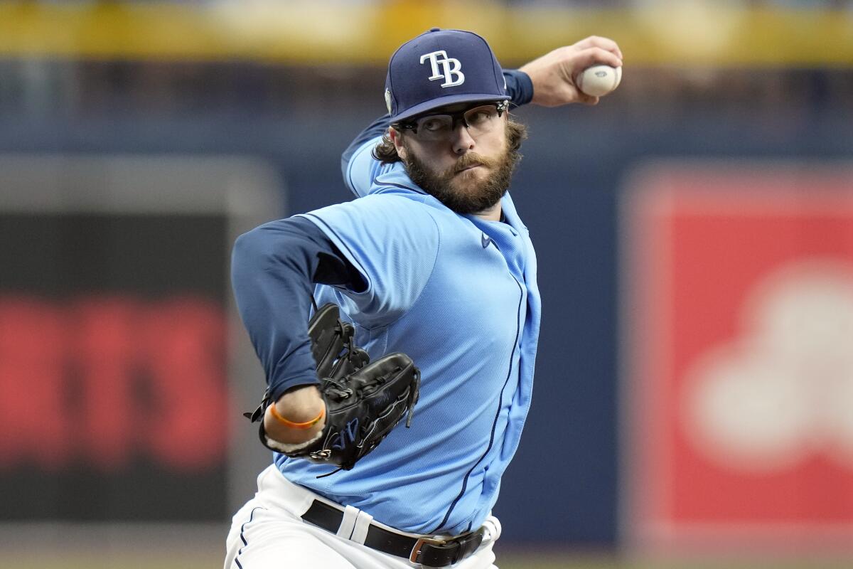 Tampa Bay Rays pitcher Josh Fleming delivers against the Dodgers in the first inning.