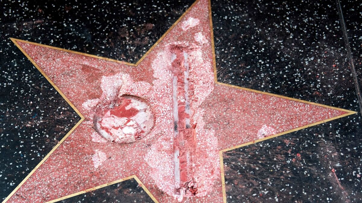 The vandalized Donald Trump star on the Hollywood Walk of Fame.
