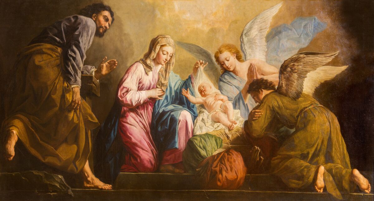 "The Nativity" painting in presbytery of Salesianerkirche church in Vienna by Giovanni Antonio Pellegrini (1725-1727).