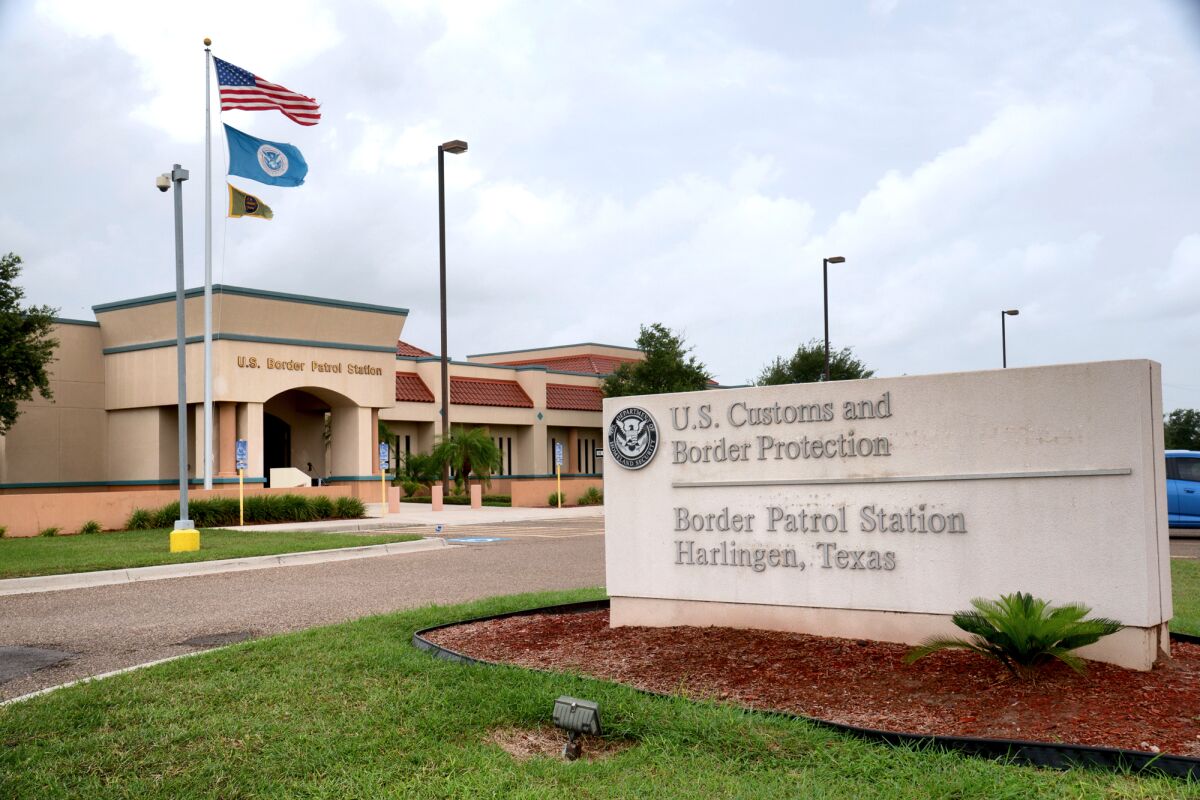 An exterior frame of the Border Patrol station in Harlingen, Texas. 