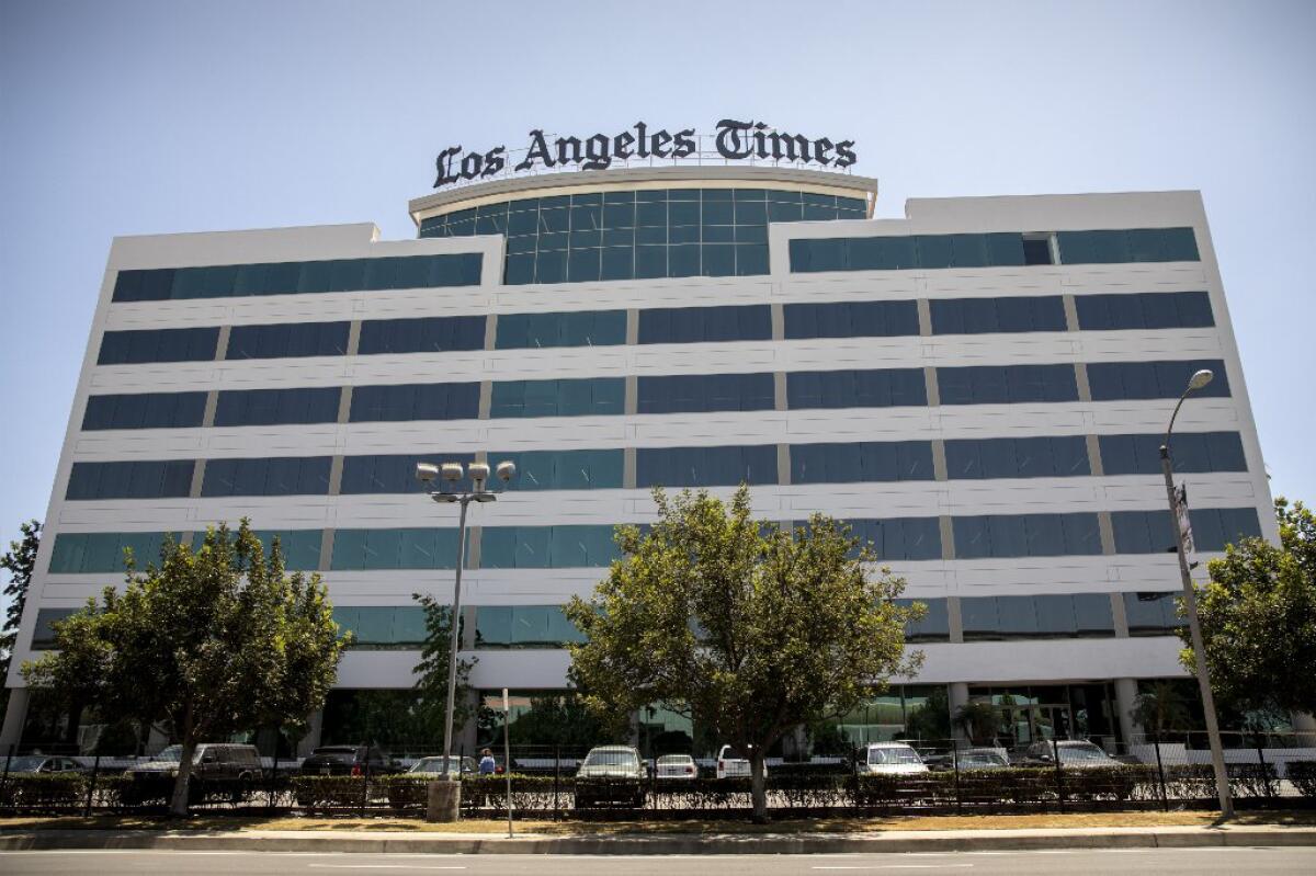 A wide-angle view of Los Angeles Times building in El Segundo is shown.