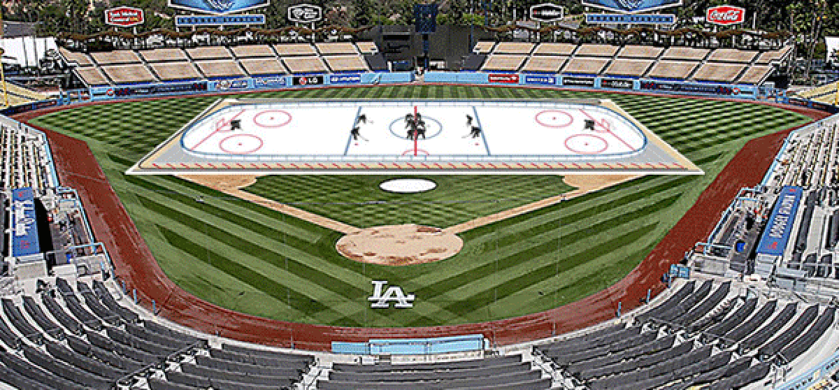 Saturday's game will bring a hockey rink to Dodger Stadium. And the weather is expected to be warm.