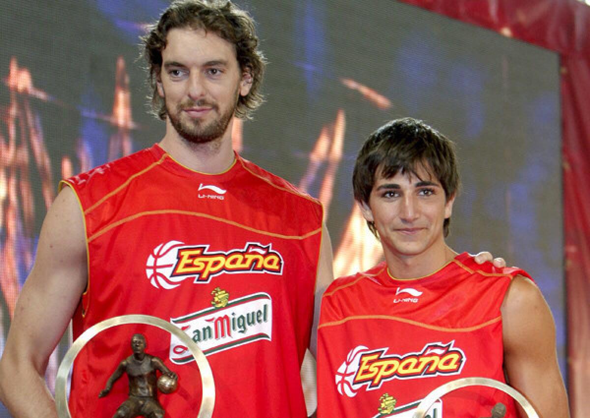 Lakers power forward Pau Gasol, left, and Timberwolves point guard Ricky Rubio have collected plenty of trophies while playing for Spain's national team.