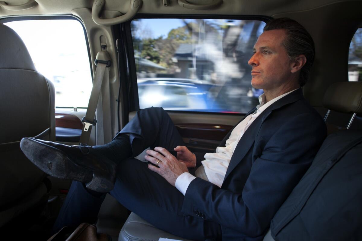 Lt. Gov. Gavin Newsom riding last year to a Silicon Valley speaking engagement.