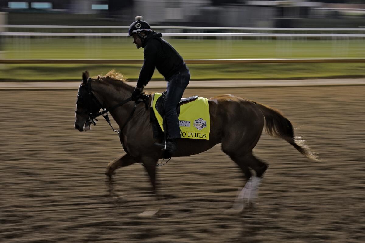 Kentucky Derby entrant Two Phil's works out at Churchill Downs on Thursday.