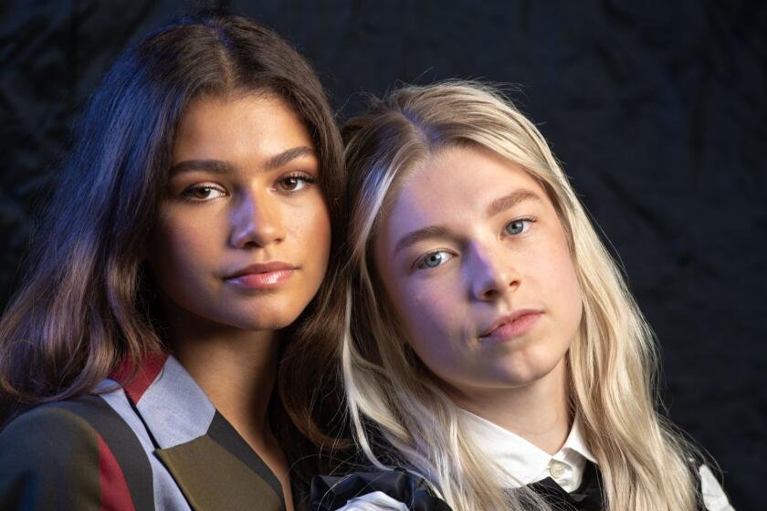 LOS ANGELES, CA - JUNE 3, 2019: Zendaya, left, and Hunter Schafer star in HBO's new boundary-pushing portrayal of teen life, "Euphoria." (Michael Owen Baker / For The Times)