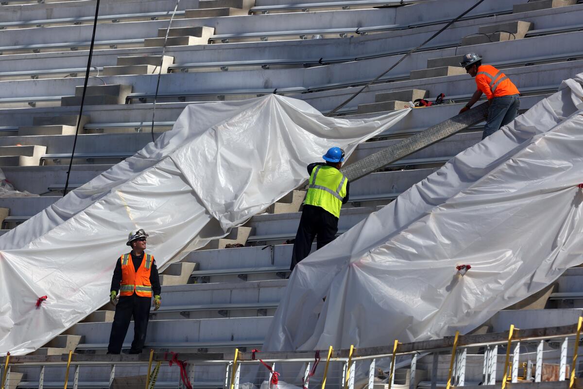 Construction continues at SoFi Stadium in Inglewood.