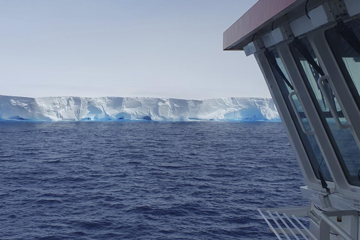 A large iceberg, as seen from the RRS Sir David Attenborough off of Antarctica.