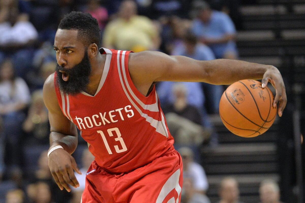 Houston guard James Harden plays in a preseason game against Memphis on Tuesday.