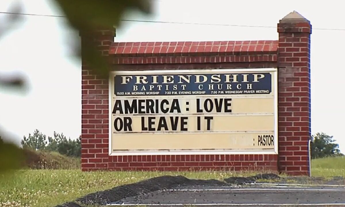 A church in Appomattox, Va., expresses thoughts about Trump's "go back" tweet.