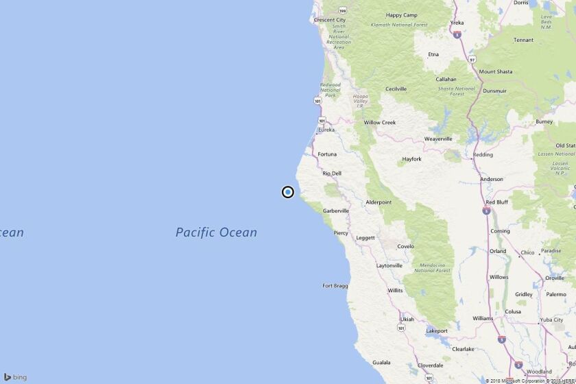 A map showing the location of the epicenter of Thursday morning's quake near Petrolia, Calif.