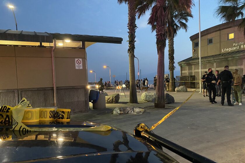 San Diego police investigate a fatal stabbing Sunday night inside a public restroom near the beach in Pacific Beach.