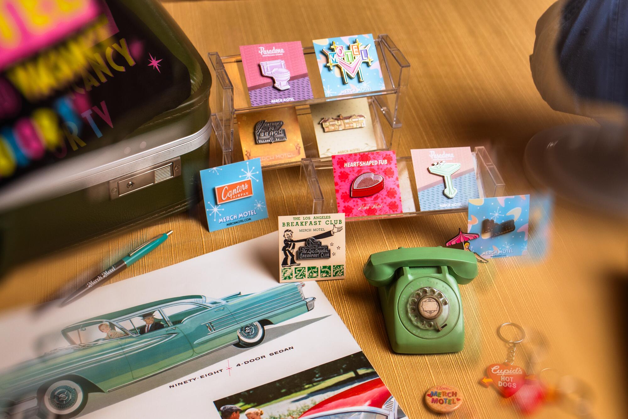 Msrlyan makes enamel pins and different goods inspired by motel culture.