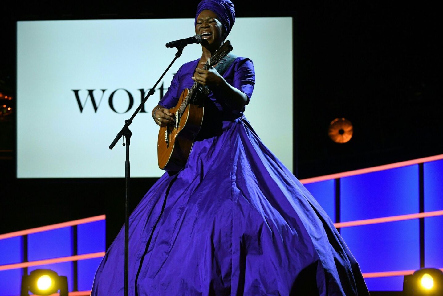 India Arie performs during the 60th Grammy Awards pre-telecast show in New York.