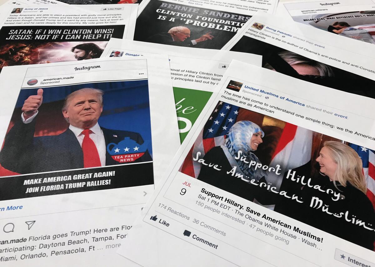 Some of the Facebook and Instagram ads linked to a Russian effort to interfere in the 2016 presidential race.