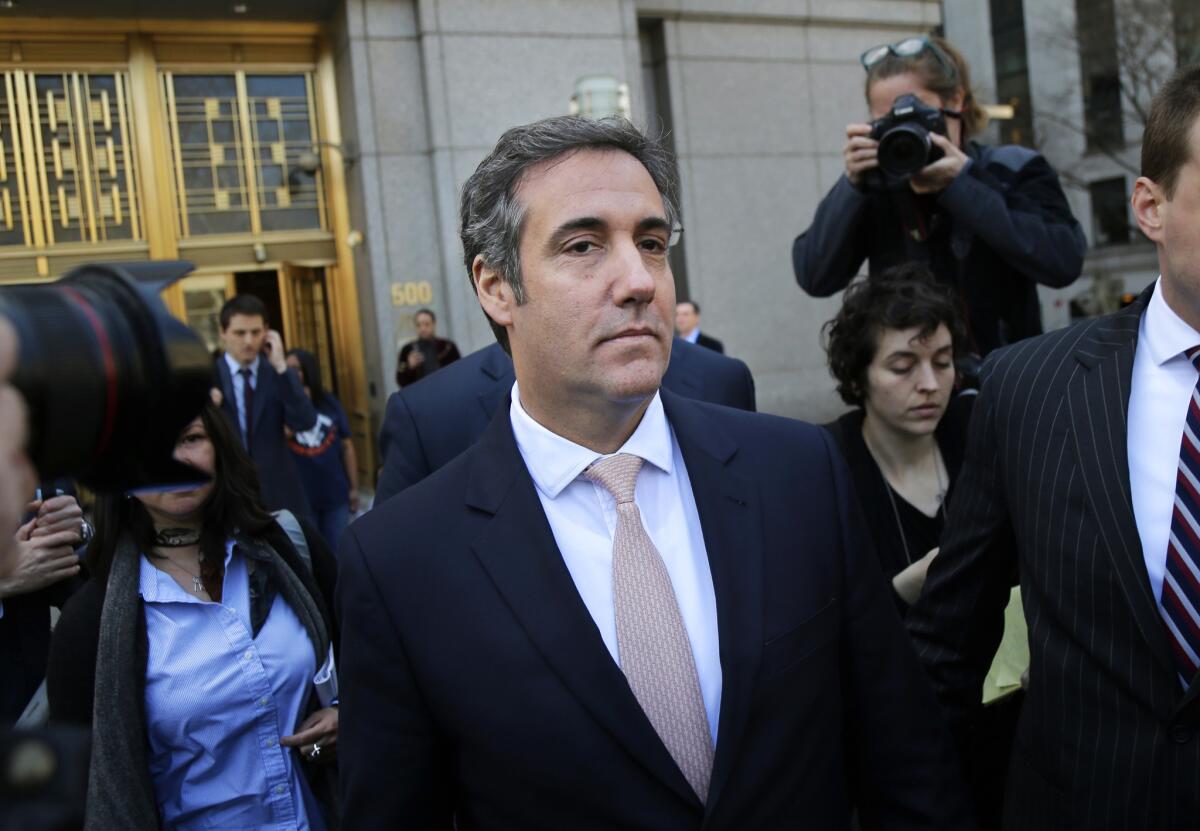 Michael Cohen, one of President Trump's lawyers, leaves federal court in New York on April 26.