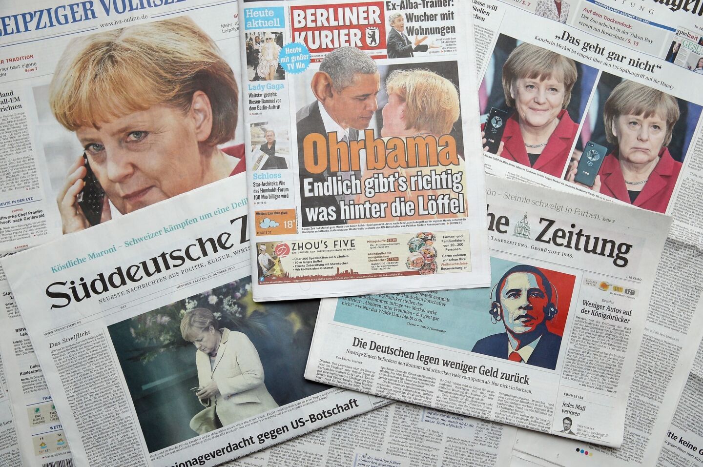 German newspapers report on the NSA's eavesdropping of German Chancellor Angela Merkel's phone.