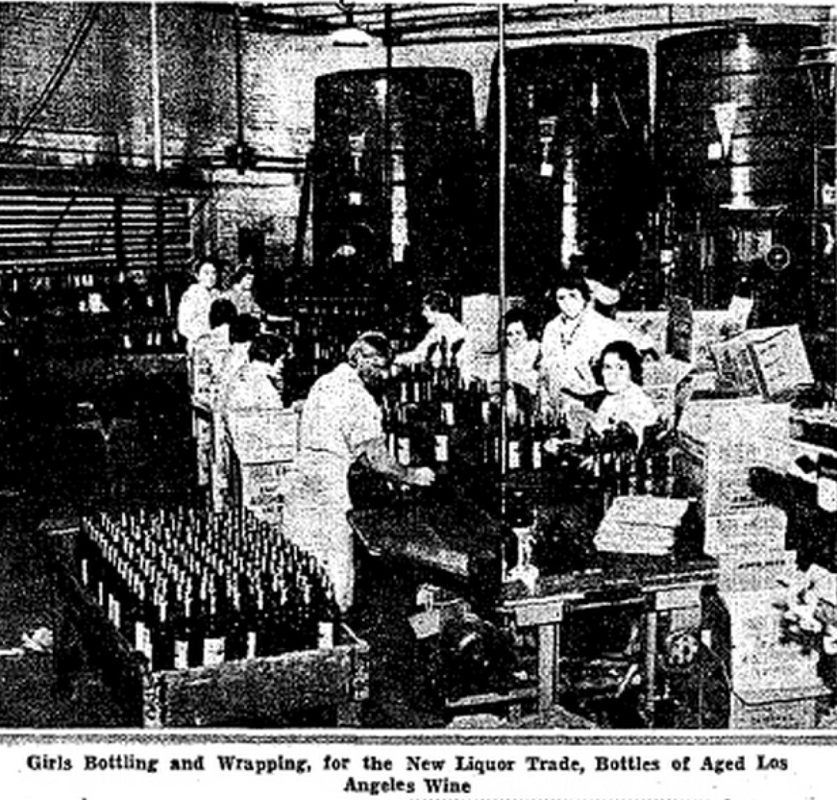 This photo was published in a horizontal series on Page 6 of the Dec. 6, 1933, Los Angeles Times under the headline "Flow of Legal Liquor Starts Again in Los Angeles as Prohibition Officially Ceases."