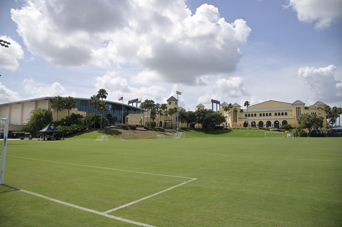 An empty soccer field at the ESPN Wide World of Sports complex.
