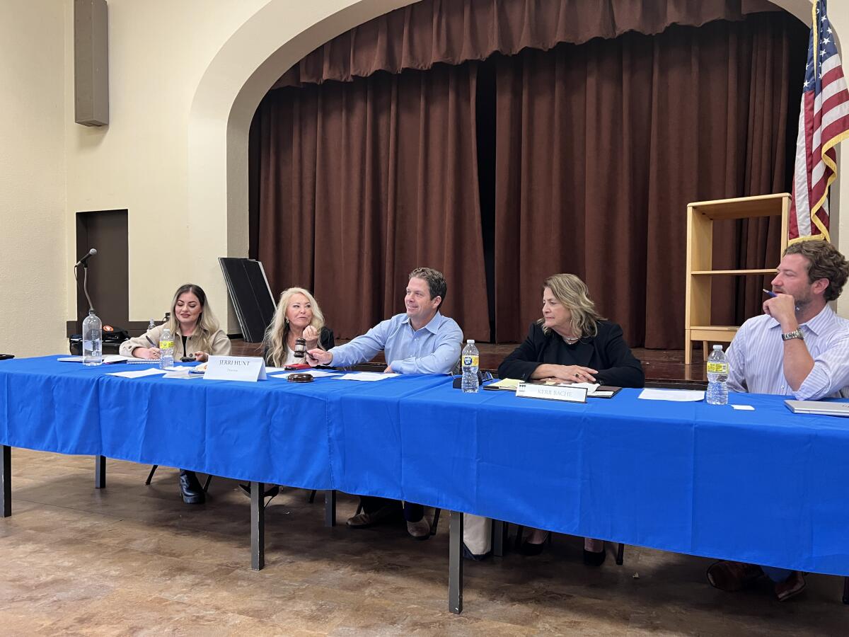 La Jolla Town Council President James Rudolph starts the group's March 10 meeting, its first in person since early 2020.