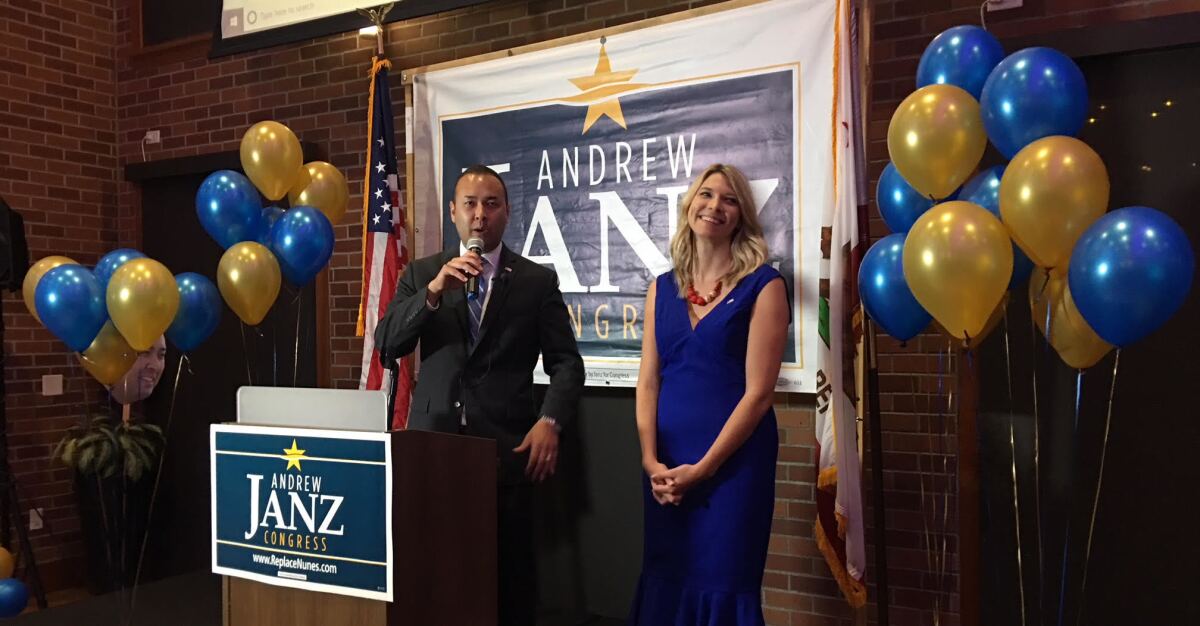 Andrew and Heather Janz at an election watch party in Fresno.