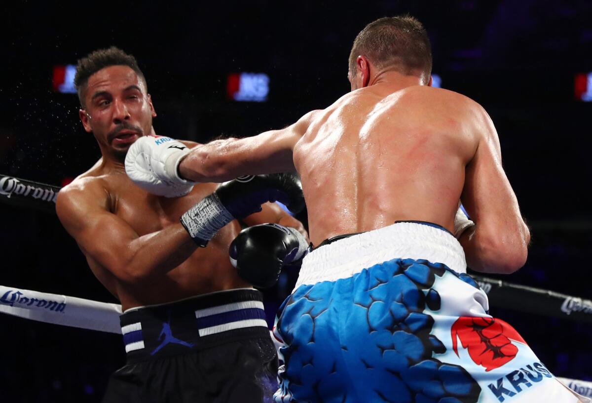 Sergey Kovalev lands a left to the head of Andre Ward during their light-heavyweight championship bout last Nov. 19.