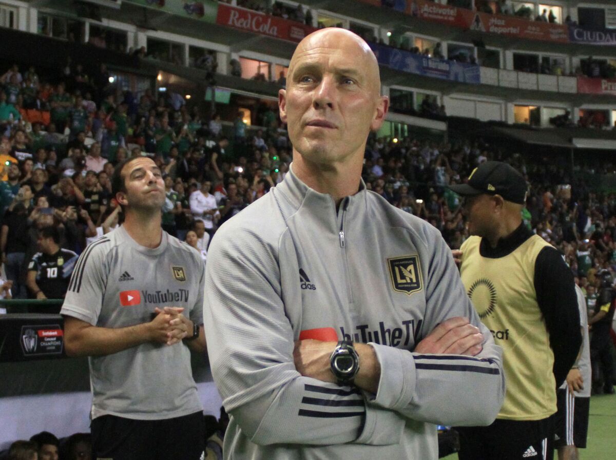 LAFC coach Bob Bradley watches his team play Mexico´s Leon during the CONCACAF Champions League 