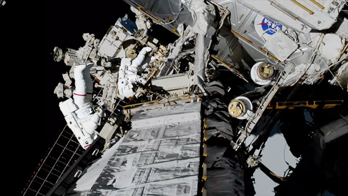 Astronauts Christina Koch (left) and Jessica Meir performed the first all-female spacewalk on Friday from the International Space Station.