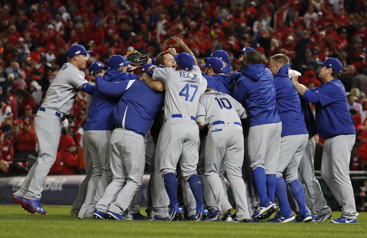The Dodgers celebrate winning the NLDS.