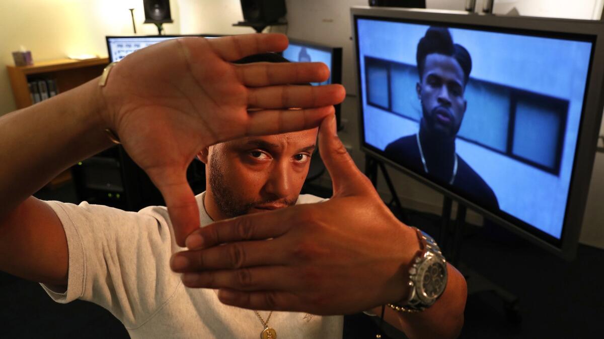 Director X, AKA Julien Christian Lutz, whose upcoming film, "Superfly, " is out in June, is photographed in the editing room at Sony Pictures Studios in Culver City on April 8, 2018.