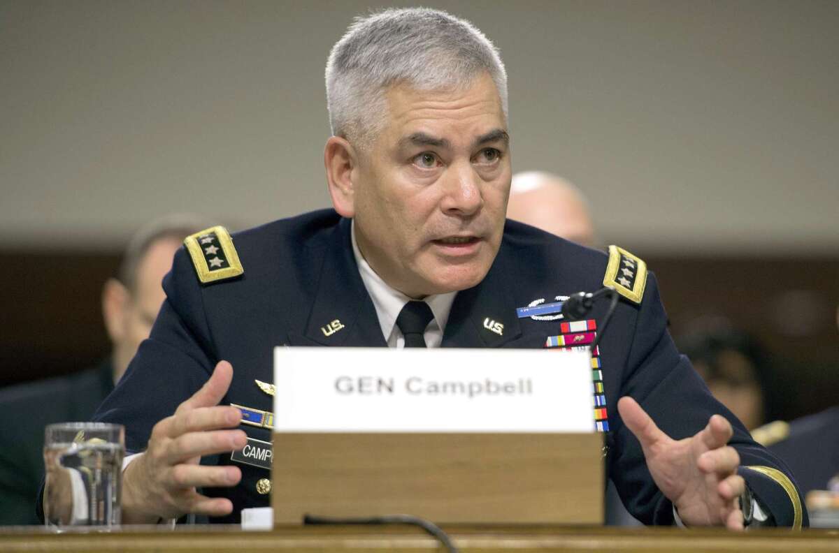 U.S. Gen. John Campbell testifies before the Senate Armed Services Committee on Oct. 6, 2015, about the U.S. airstrike on a hospital in Afghanistan