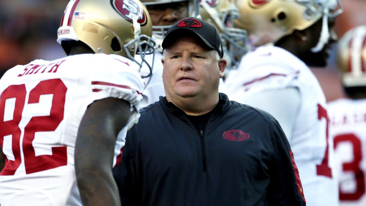 Coach Chip Kelly opens his first season with the 49ers going against the Rams.