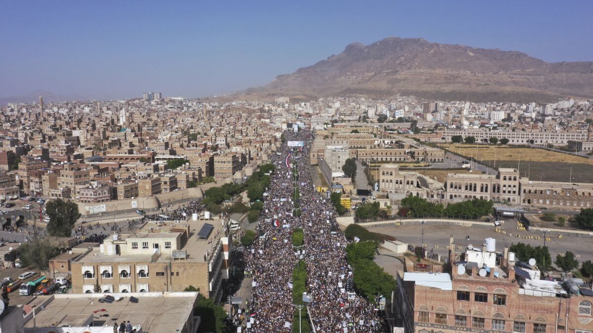 Aerial view of a rally in Sana, Yemen