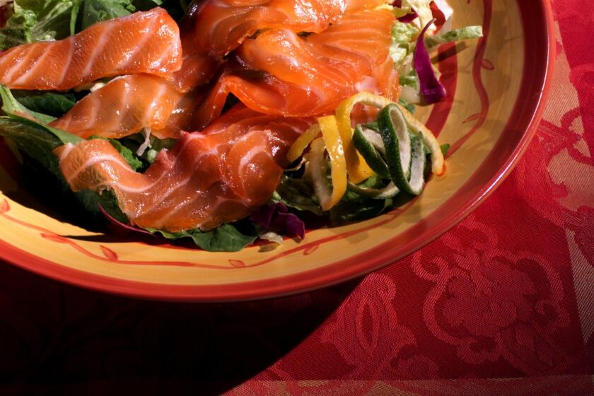 Thinly sliced salmon makes a perfect canape topping or garnish for salad.