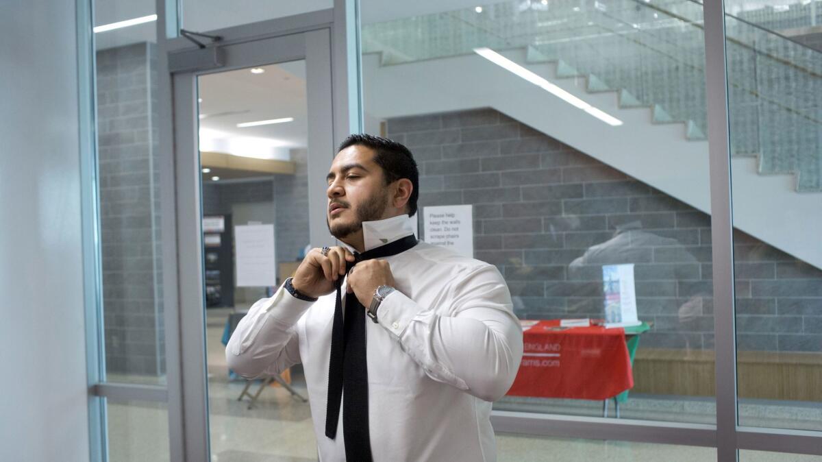 El-Sayed prepares for a Skype interview with a Lansing television station.