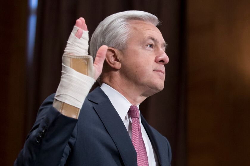 Wells Fargo Chief Executive John Stumpf is sworn in for his appearance Sept. 20 before the Senate Banking, Housing and Urban Affairs Committee.