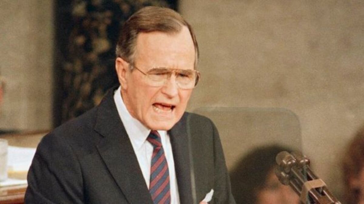 President George H.W. Bush addresses a joint session of Congress at the Capitol on Feb. 9, 1989.