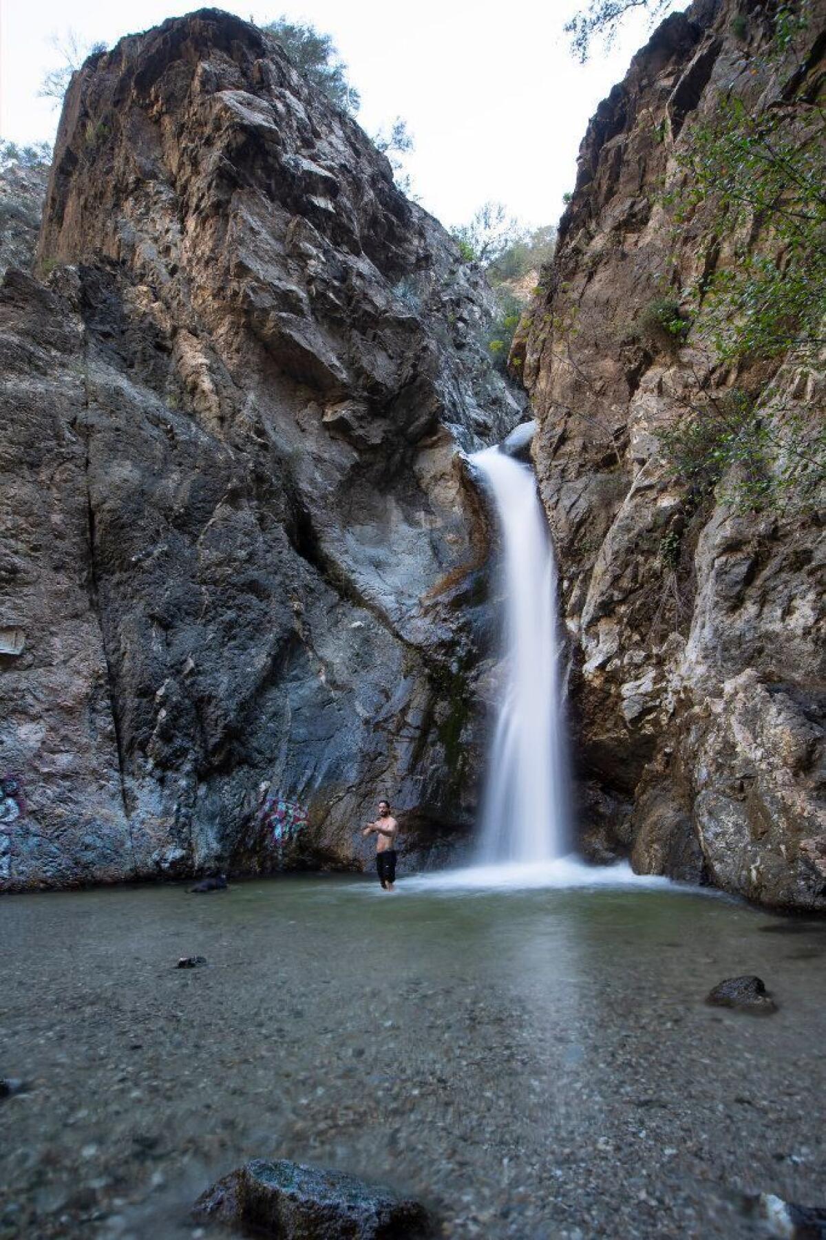 Hikers enjoy Eaton Canyon Falls in Pasadena, Calif.