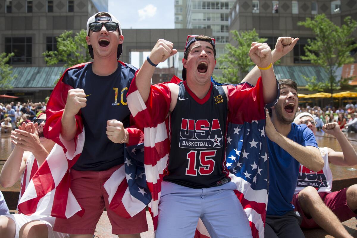 United States fans react while watching the World Cup soccer match between the United States and Germany on June 26.