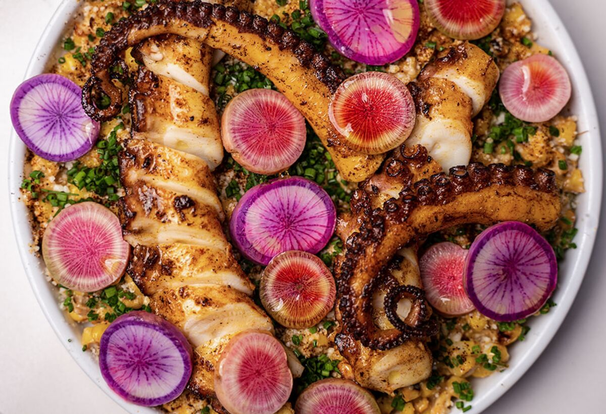 The charred octopus from Rouge. POI: Modern Armenian in Los Angeles