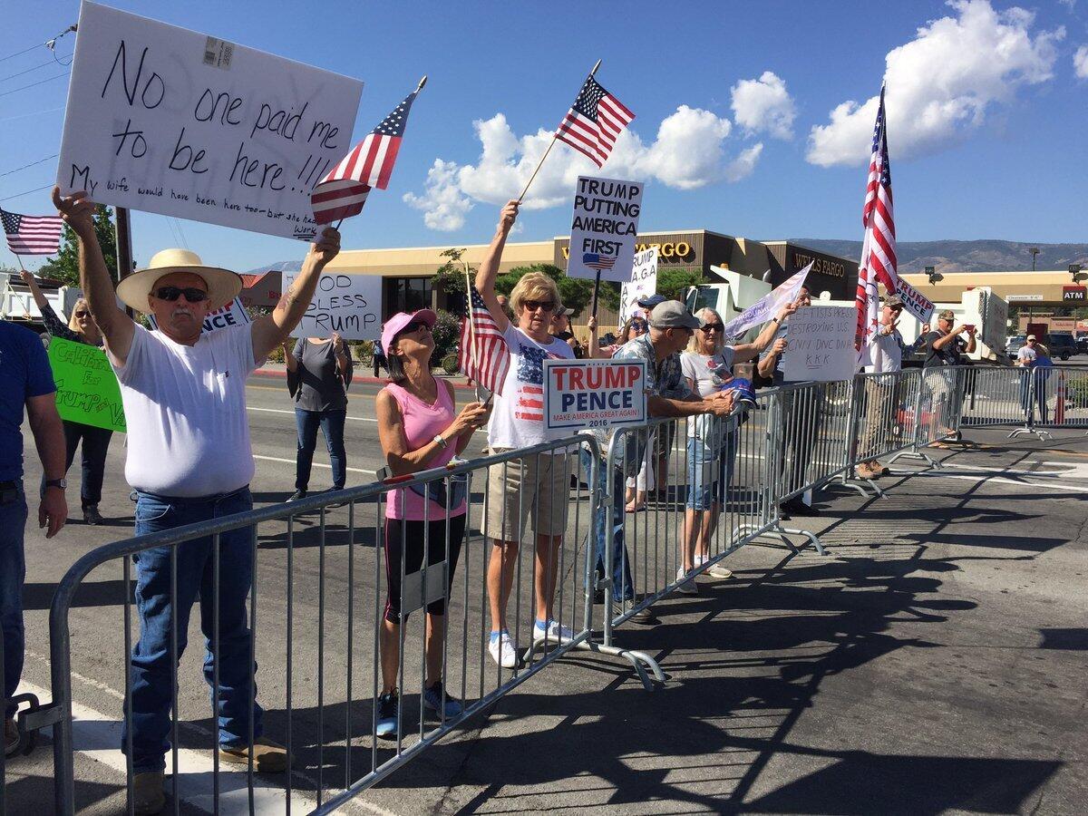 People gather before a Trump speech in Reno, Nevada.