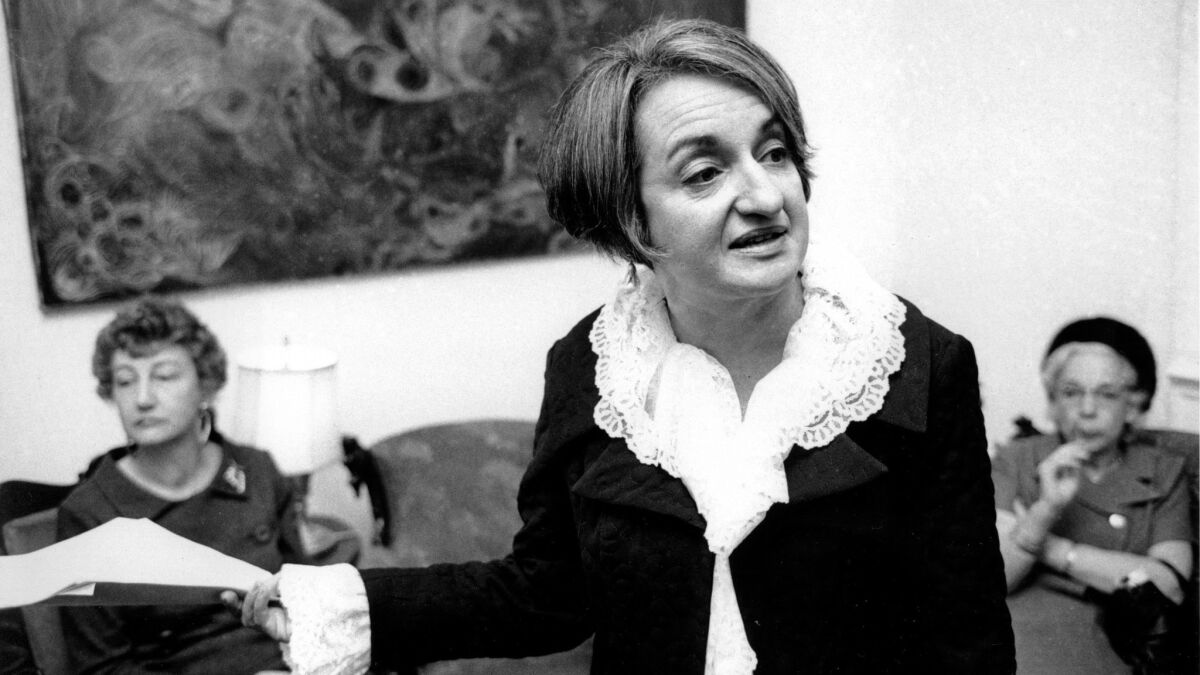 Betty Friedan, author of "The Feminine Mystique" and co-founder of  NOW, speaks in New York in 1966.
