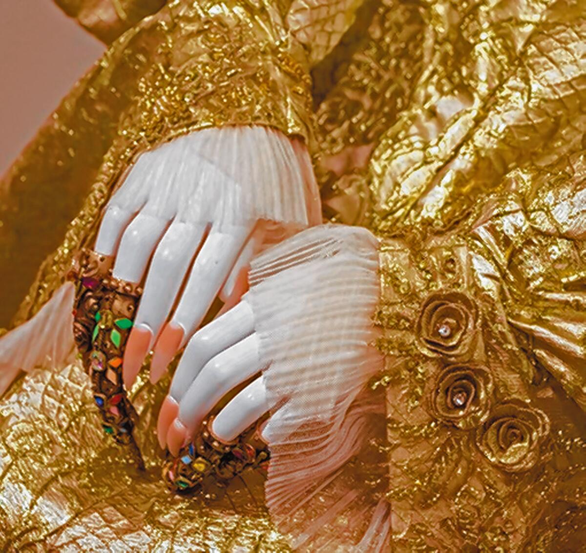 A close-up of the Chinese Empress’ long nails and jeweled nail guards, as part of “Tiny Canvases: The Art of Nails” exhibit, on display through Feb. 9, 2020 at Oceanside Museum of Art.