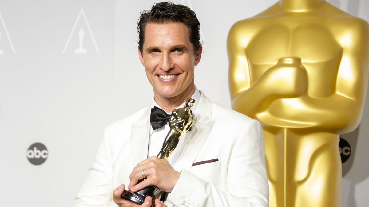 Matthew McConaughey, in Dolce & Gabbana at the 2014 Academy Awards, is the only lead actor winner in two decades who attended the Oscars in a white tuxedo jacket.